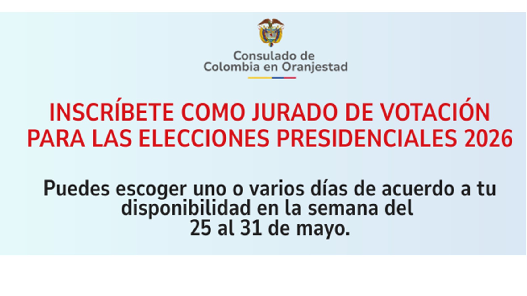 Colombianos en Aruba: la democracia también depende de ustedes inscríbase como jurado de votación 
