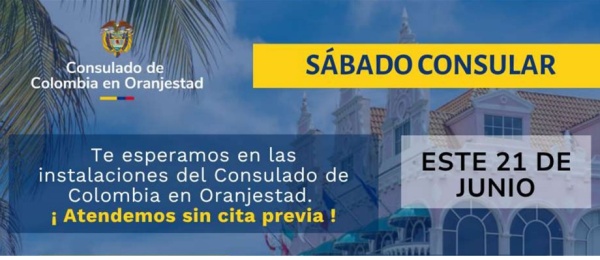 El Sábado Consular del 21 de junio de 2025 es organizado por el Consulado de Colombia en Oranjestad