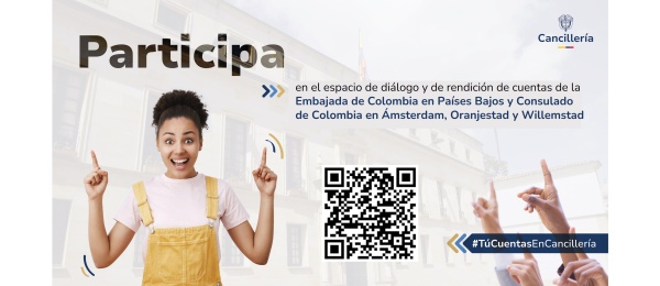 Banner de invitación al espacio de diálogo y rendición de cuentas en el Consulado de Colombia en Oranjestad