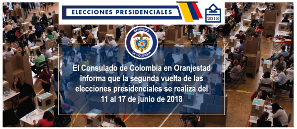 Consulado de Colombia en Oranjestad informa que la segunda vuelta de las elecciones presidenciales se realiza del 11 al 17 de junio de 2018